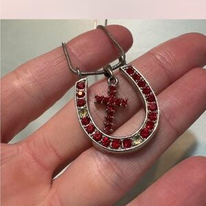 Elegant Red Crystal Horseshoe Necklace